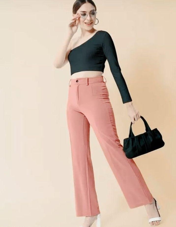 Elegant Lavender & Peach Lycra Solid Trousers Combo For Women a51190