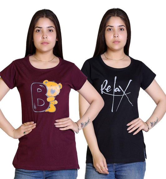 Women's Cotton Graphic Print T-Shirt Buy 1 Get 1 Free a51190