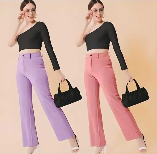 Elegant Lavender & Peach Lycra Solid Trousers Combo For Women a51190