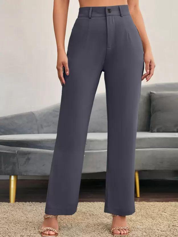 Elegant Grey & Black Lycra Solid Trousers Combo For Women a51190