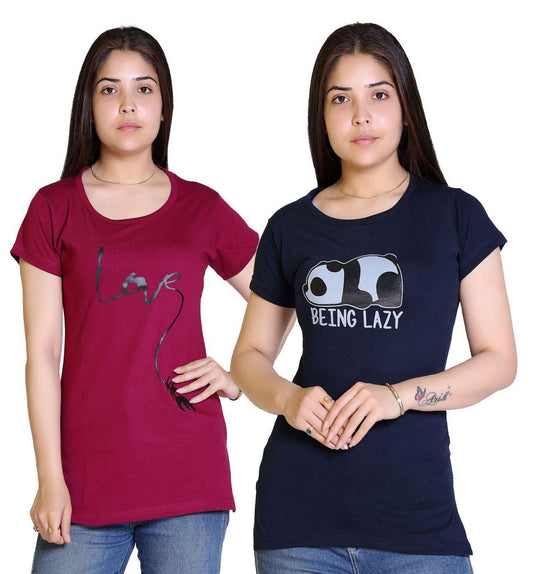 Women's Cotton Graphic Print T-Shirt Buy 1 Get 1 Free a51190