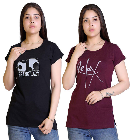 Women's Cotton Graphic Print T-Shirt Buy 1 Get 1 Free a51190