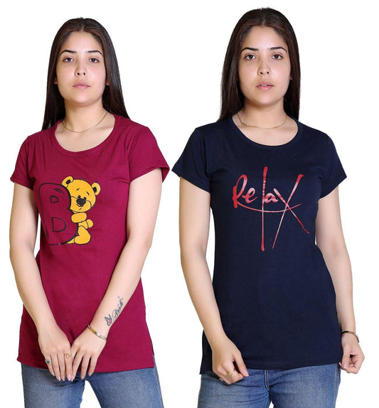 Women's Cotton Graphic Print T-Shirt Buy 1 Get 1 Free a51190